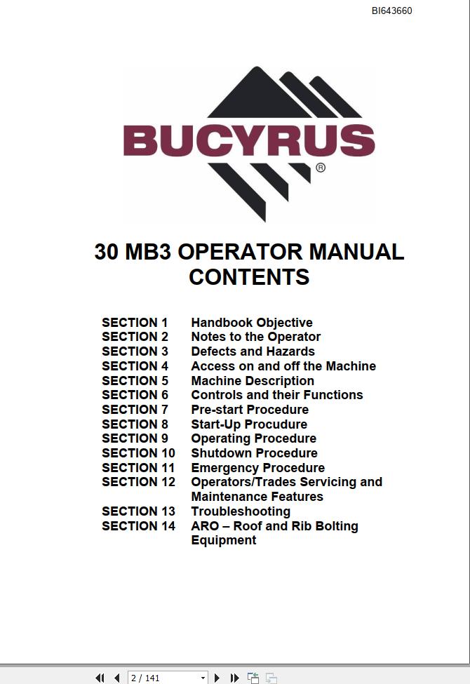 CAT Bucyrus 30MB3 Operator Manual BI643660