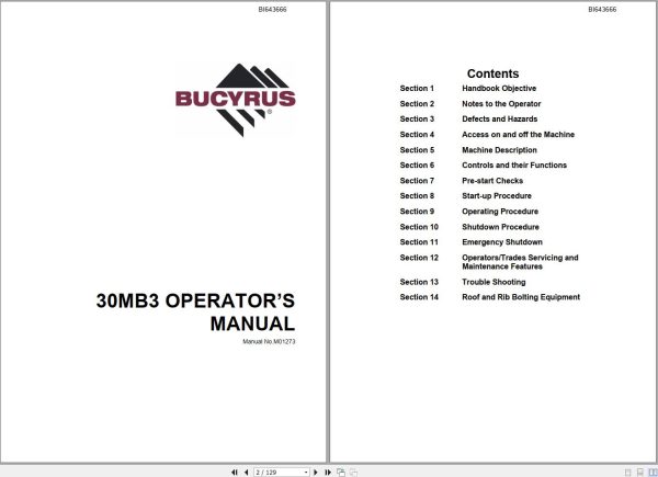 CAT Bucyrus 30MB3 Operators Manual BI643666