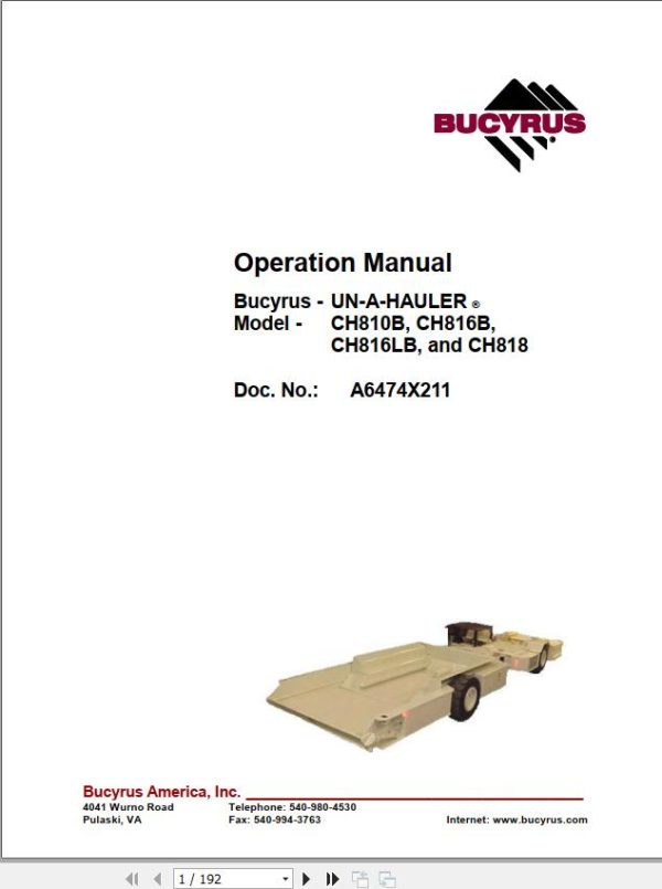 CAT Bucyrus 810B 810 1282R Battery Charger Technical Manuals BI634139