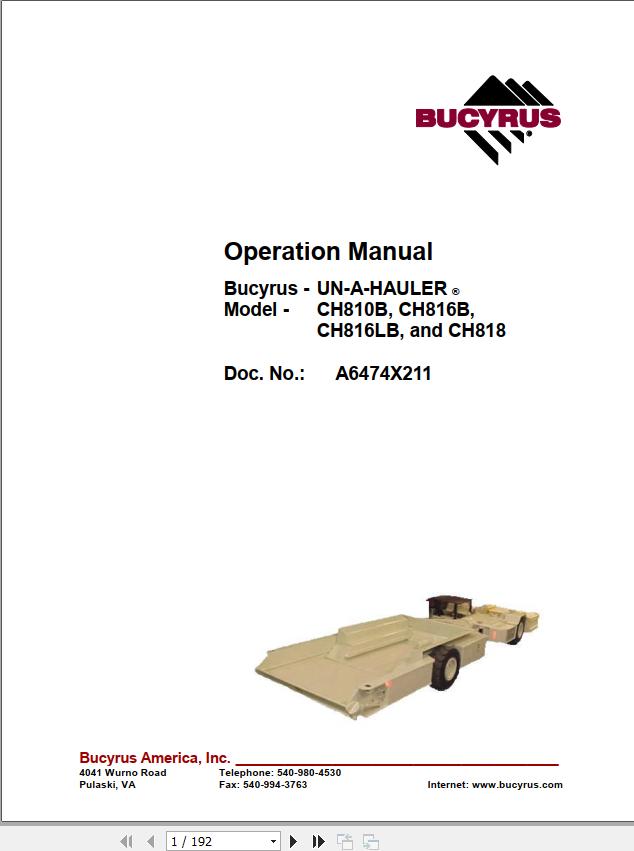 CAT Bucyrus 810B 810 1282R Battery Charger Technical Manuals BI634139