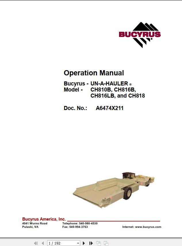 CAT Bucyrus 816B 816 1148 SCR Roof Bolter Technical Manual BI634142