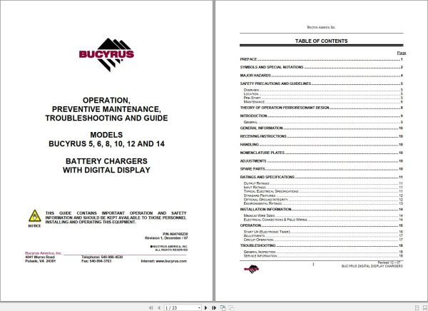CAT Bucyrus 88 0836 Battery Charger Operation And Maintenance Manual BI629566