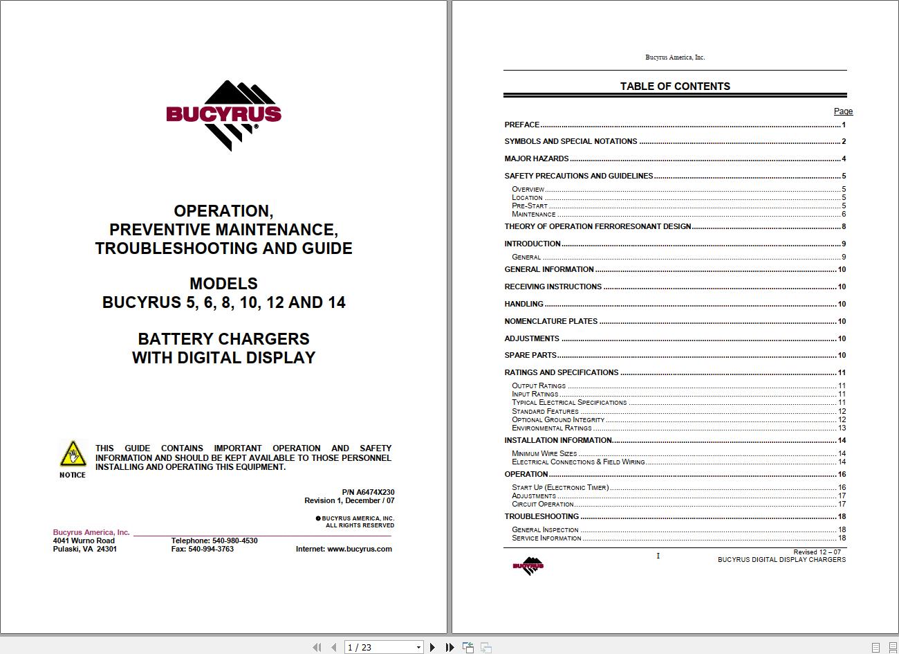 CAT Bucyrus 88 0836 Battery Charger Operation And Maintenance Manual BI629566