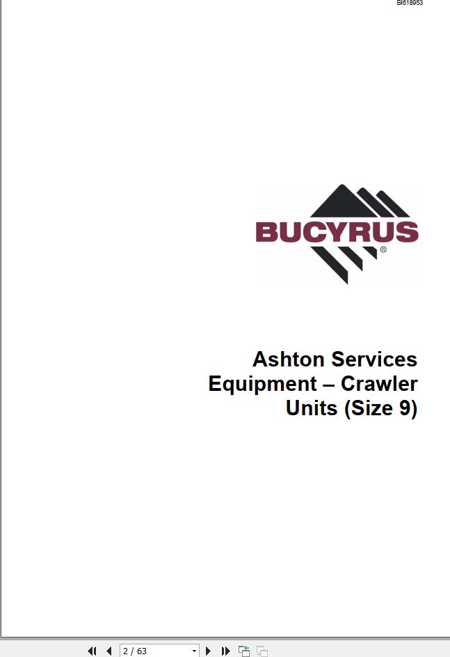 CAT Bucyrus Ashton Services Equipment Crawler UnitsSize 9 Technical Manual BI618953