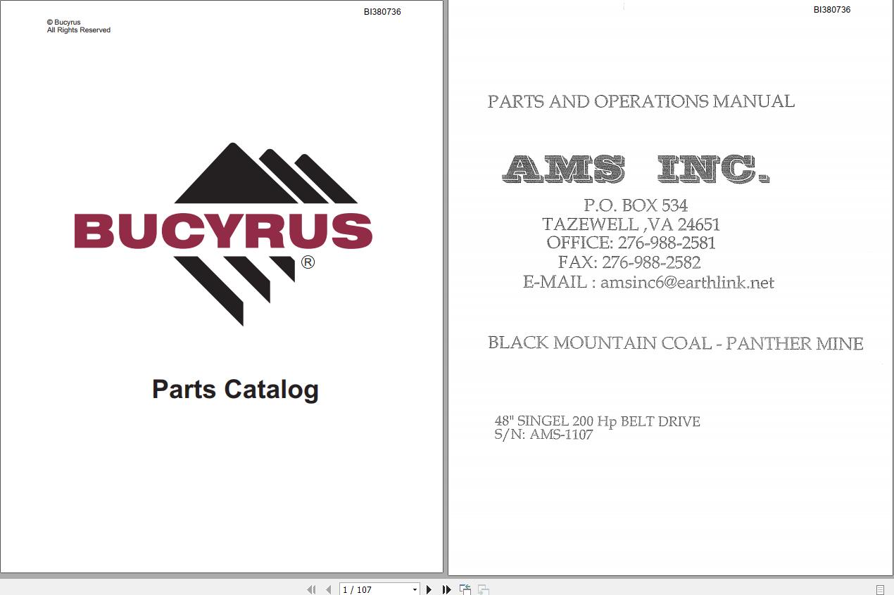 CAT Bucyrus BC200 48 SINGLE 200 HP BELT DRIVE Operation Manual BI380736