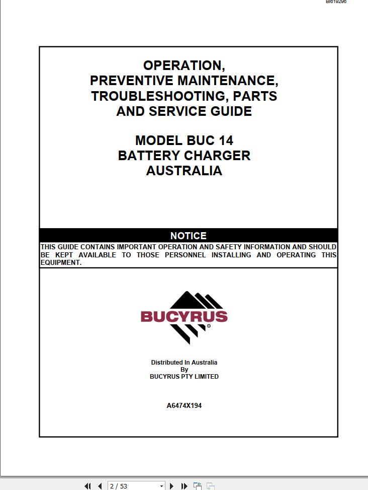 CAT Bucyrus Battery Charger BUC14 Operation And Maintenance Manuals BI619296