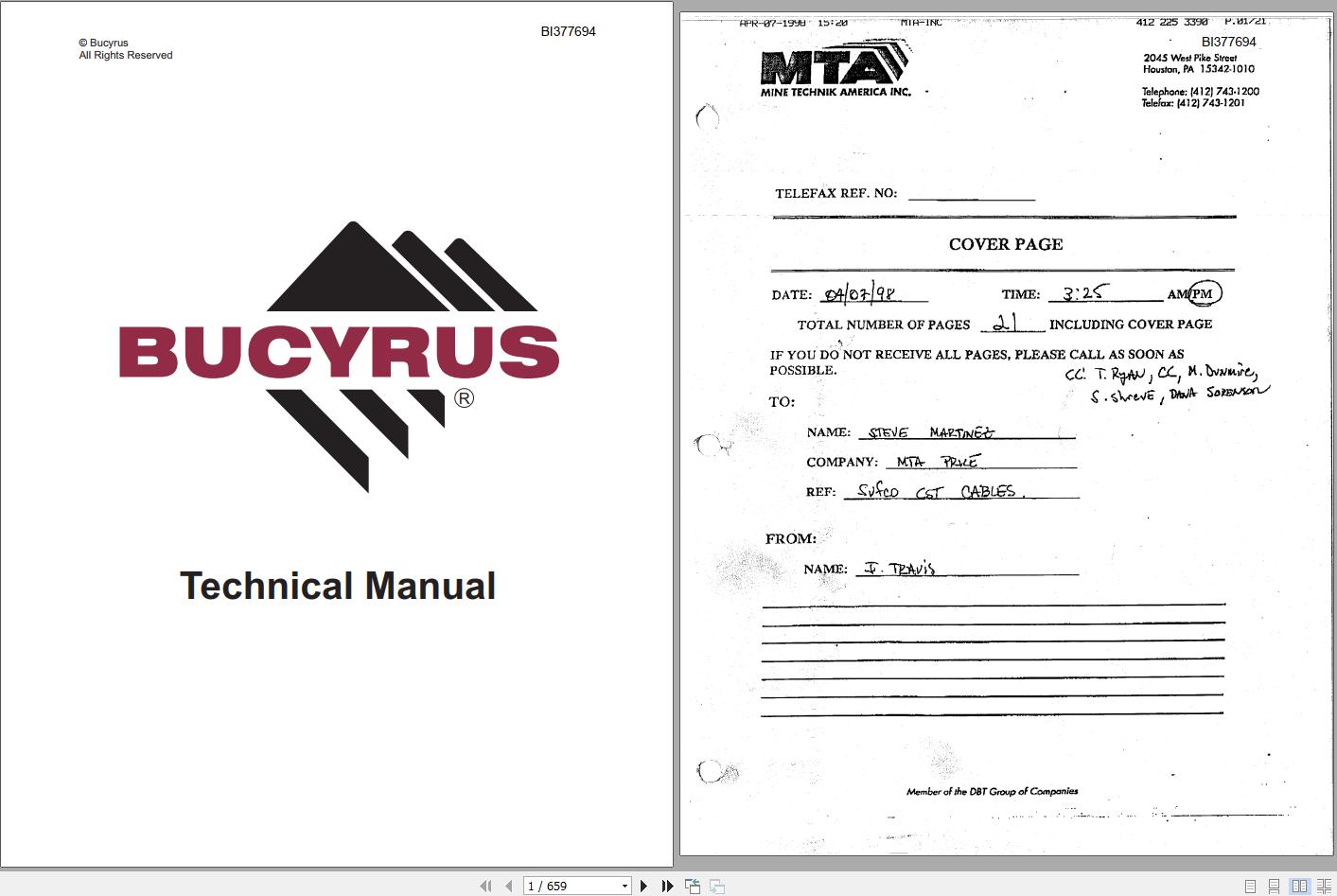 CAT Bucyrus Canyon Fuel Sufco Mine March 1998 Technical Manual BI377694