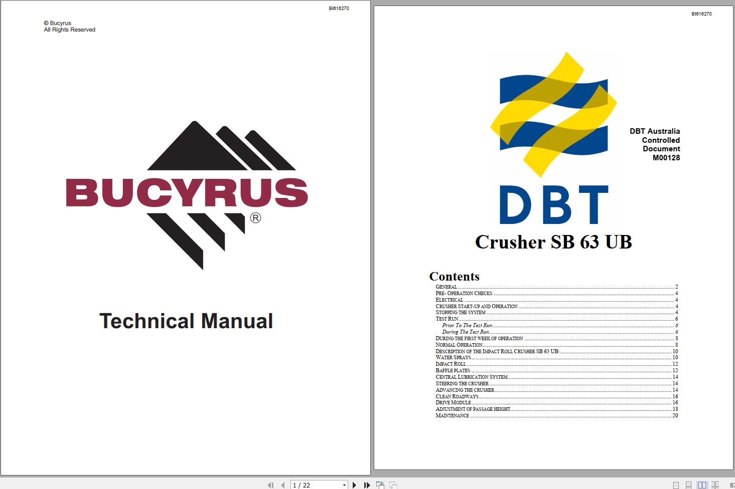 CAT Bucyrus Crusher SB 63 UB Technical Manual BI616270