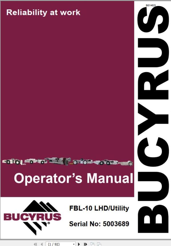 CAT Bucyrus FBL 10 Utility Operators Manual BI014623