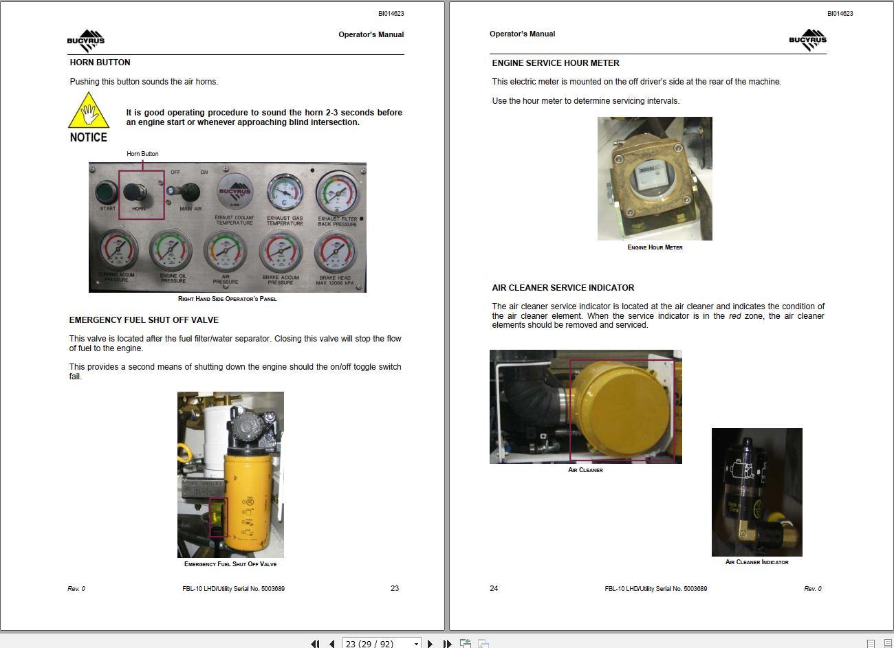 CAT Bucyrus FBL10 Utility Operator's Manual BI014623