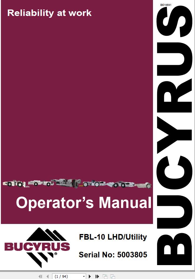 CAT Bucyrus FBL10 Utility Operator's Manual BI014641