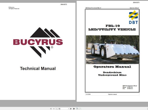 CAT Bucyrus FBL10 Utility Vehicle Operators Manual BI643670