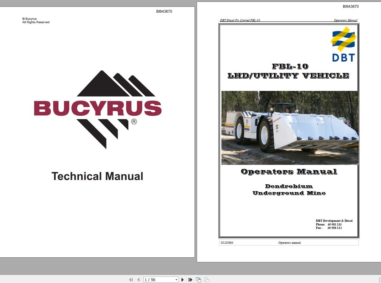 CAT Bucyrus FBL10 Utility Vehicle Operators Manual BI643670