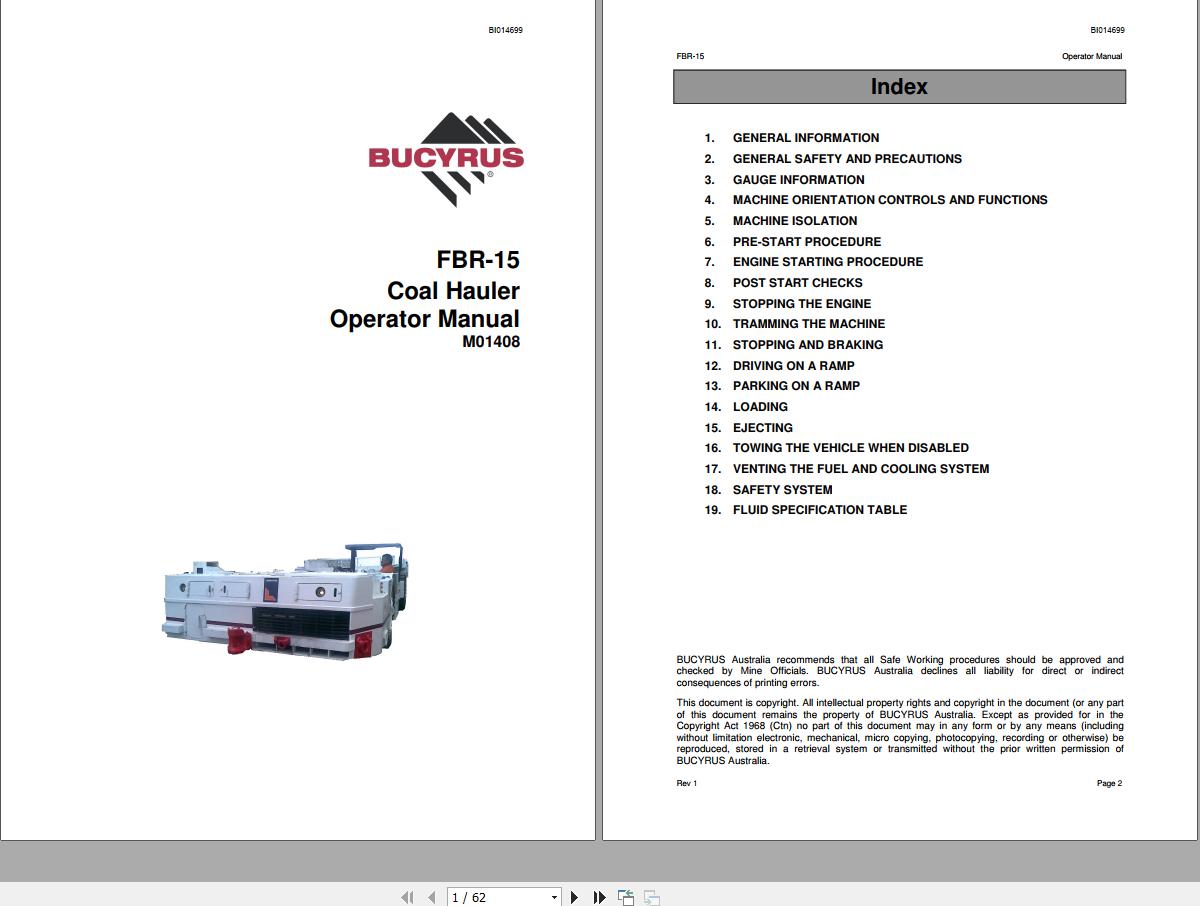 CAT Bucyrus FBR 15 Operator Manual BI014699