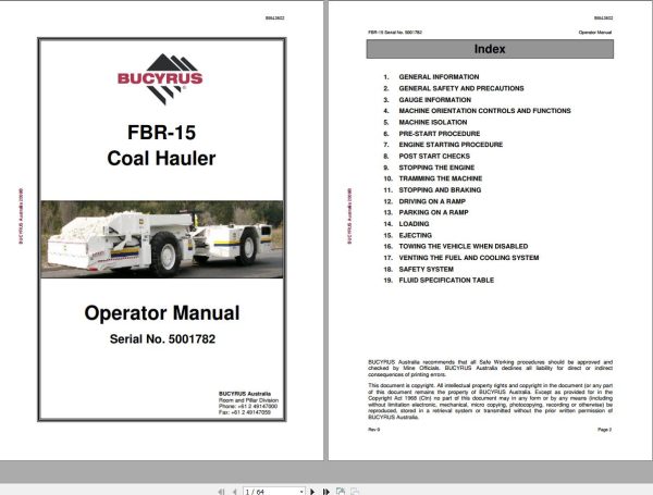CAT Bucyrus FBR 15 Operator Manual BI643602