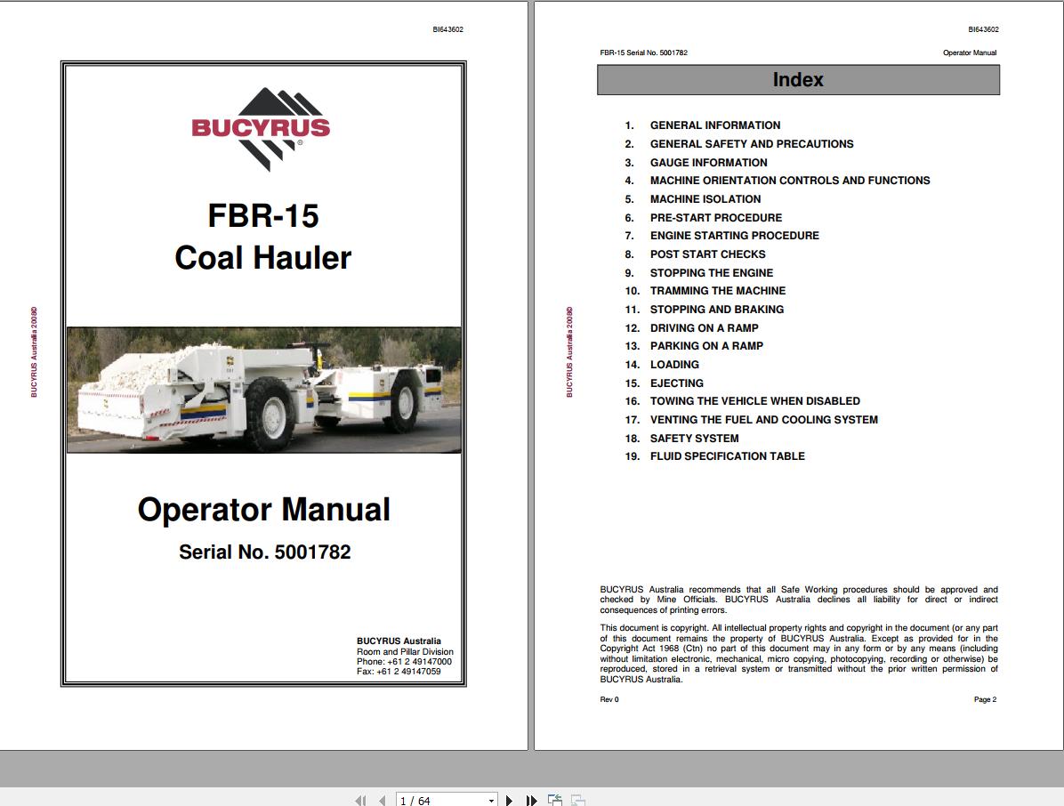 CAT Bucyrus FBR 15 Operator Manual BI643602