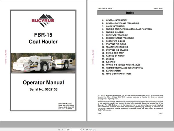 CAT Bucyrus FBR15 Operation Manual BI181029