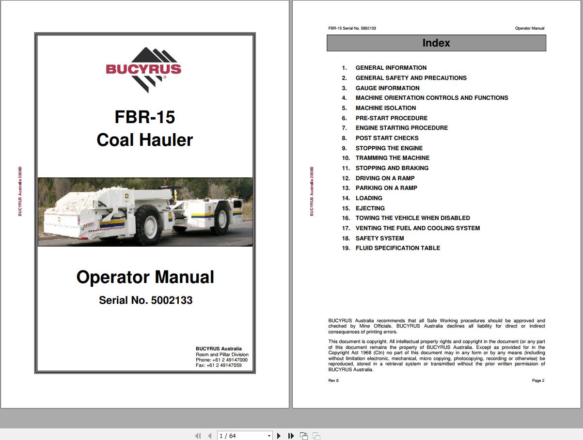 CAT Bucyrus FBR15 Operation Manual BI181029