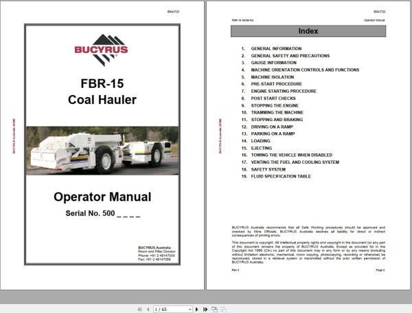 CAT Bucyrus FBR15 Operation Manual BI643720