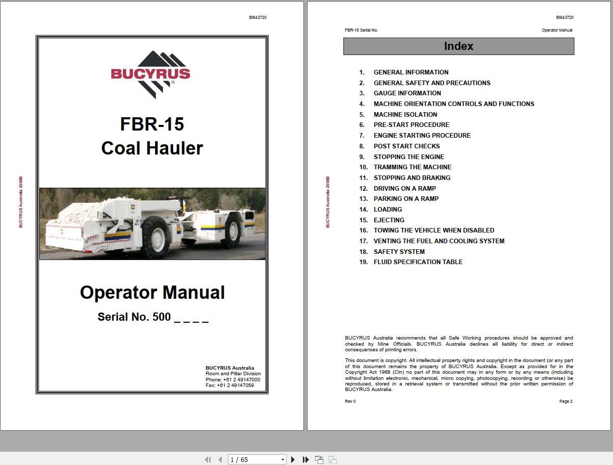 CAT Bucyrus FBR15 Operation Manual BI643720