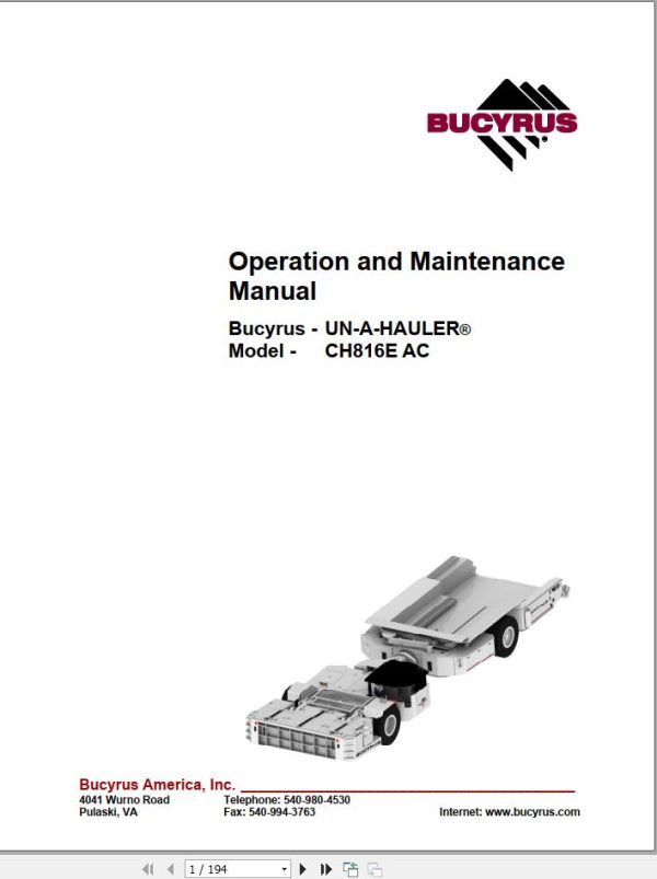 CAT Bucyrus FH120 816 1147 Operation And Maintenance Manual BI631288
