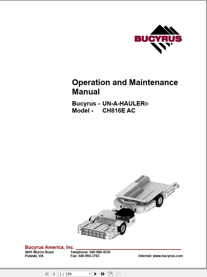 CAT Bucyrus FH120 816 1147 Operation And Maintenance Manual BI631288