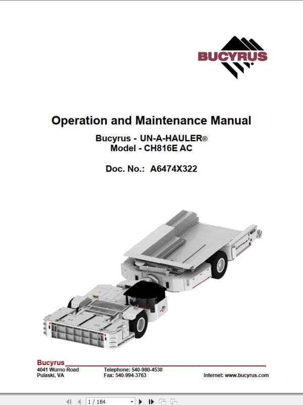 CAT Bucyrus FH120 816AC 816 1154 Operation And Maintenance Manual BI631295