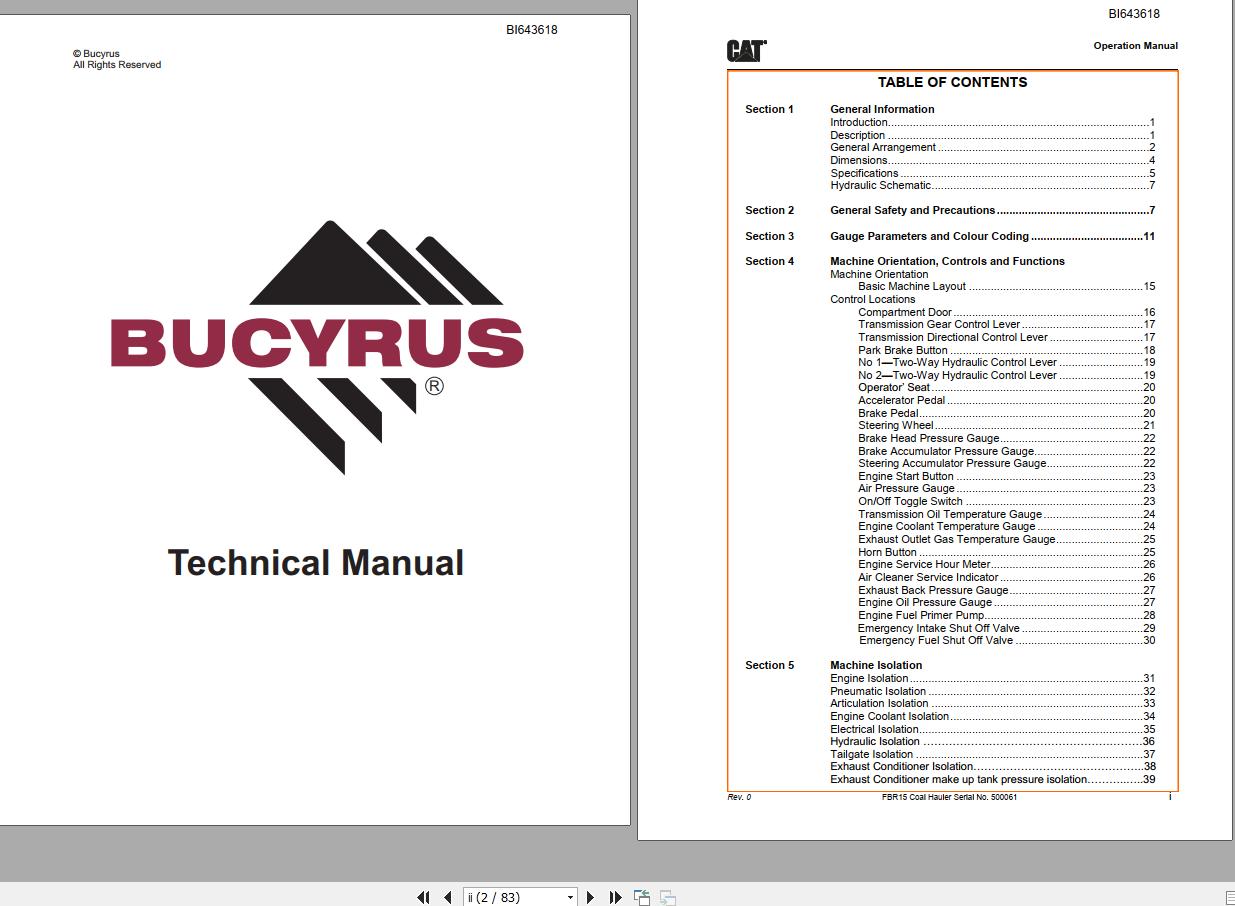CAT Bucyrus FH125 D Operation And Maintenance Manual BI643618
