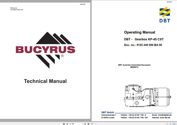 CAT Bucyrus Gearbox KP 45 CST Operating Manual BI616007