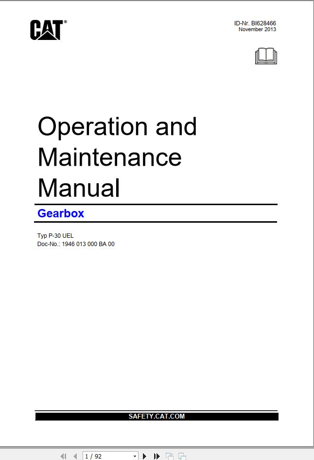 CAT Bucyrus Gearbox P 30 UEL Operation And Maintenance Manuals BI628466