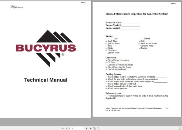 CAT Bucyrus HW300 SHM SHM01 Technical Manual BI616171