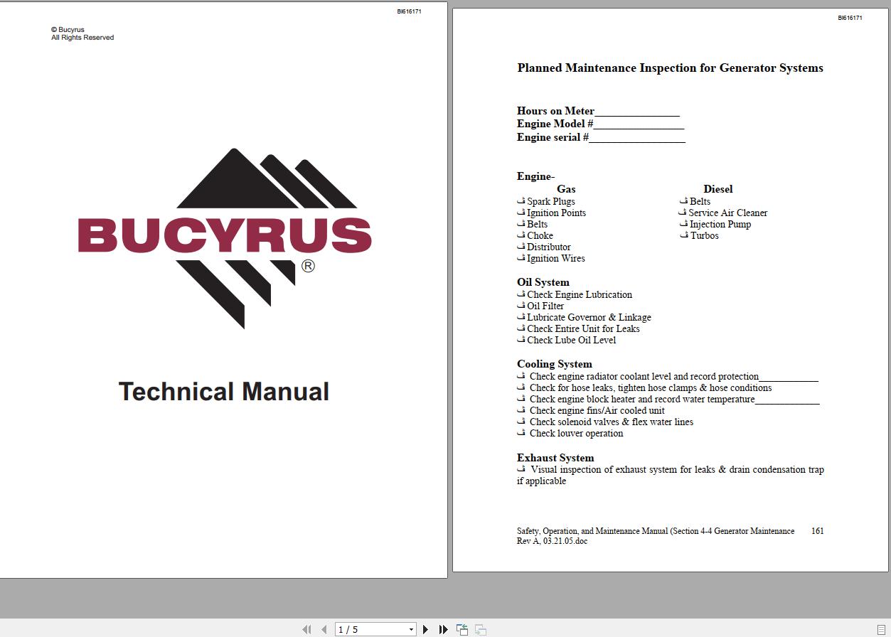 CAT Bucyrus HW300 SHM SHM01 Technical Manual BI616171