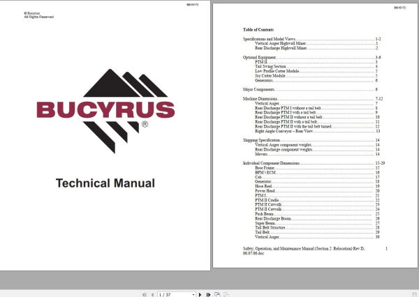 CAT Bucyrus HW300 SHM SHM01 thru SHM50 TI555 Technical Manual BI616173