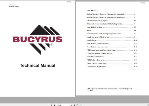 CAT Bucyrus HW300 SHM SHM01 thru SHM50 TI555 Technical Manual BI616180
