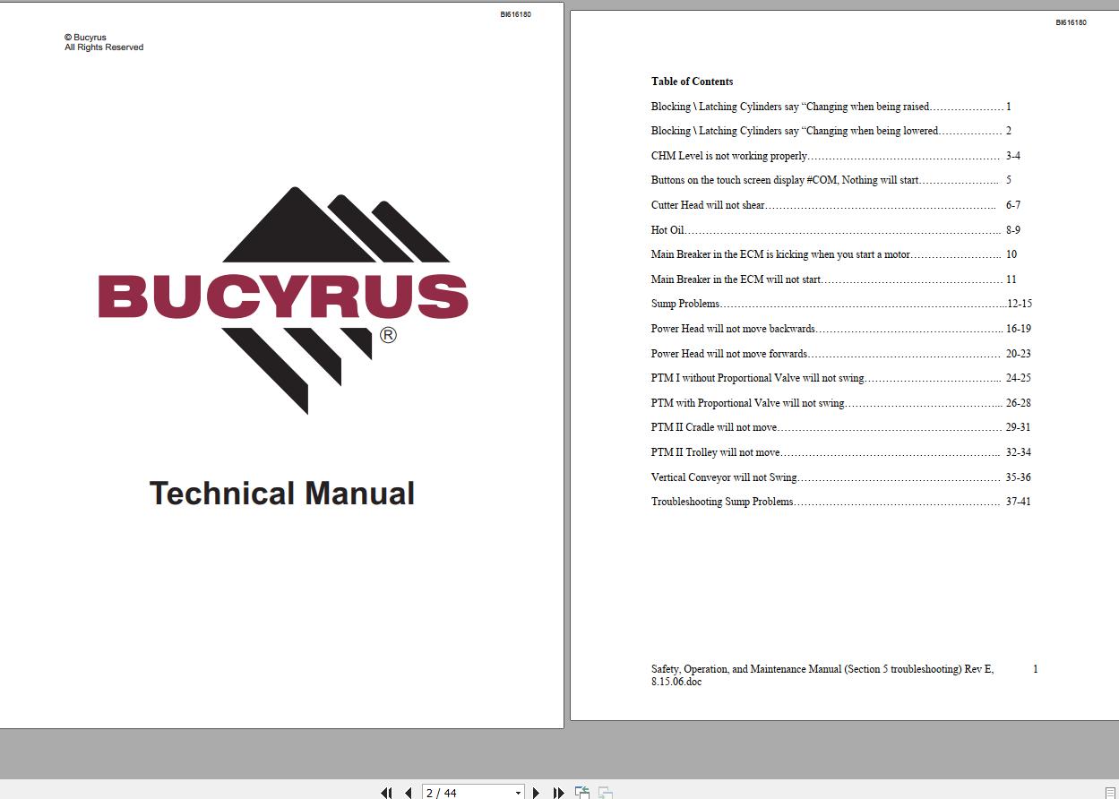CAT Bucyrus HW300 SHM SHM01 thru SHM50 TI555 Technical Manual BI616180