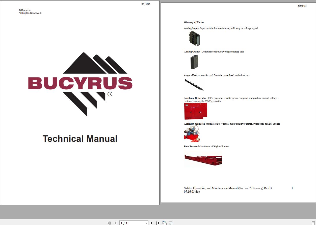 CAT Bucyrus HW300 SHM SHM01 thru SHM50 TI555 Technical Manual BI616181