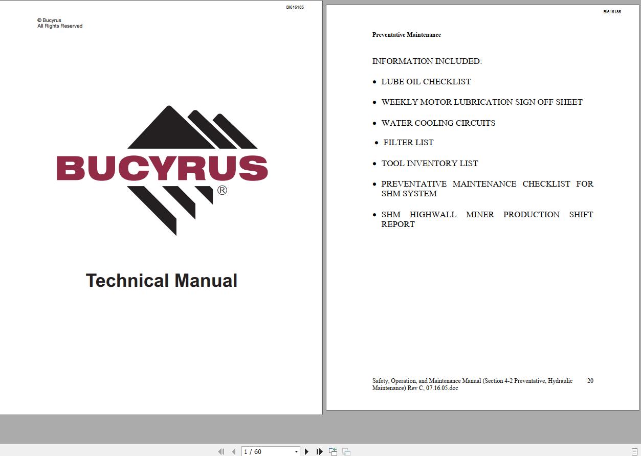 CAT Bucyrus HW300 SHM SHM01 thru SHM50 TI555 Technical Manual BI616185