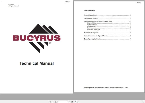 CAT Bucyrus HW300 SHM SHM51 Technical Manual BI616046