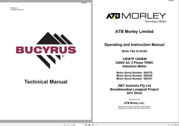 CAT Bucyrus HXW78 1200kW Motor Operating And Instruction Manual BI618988