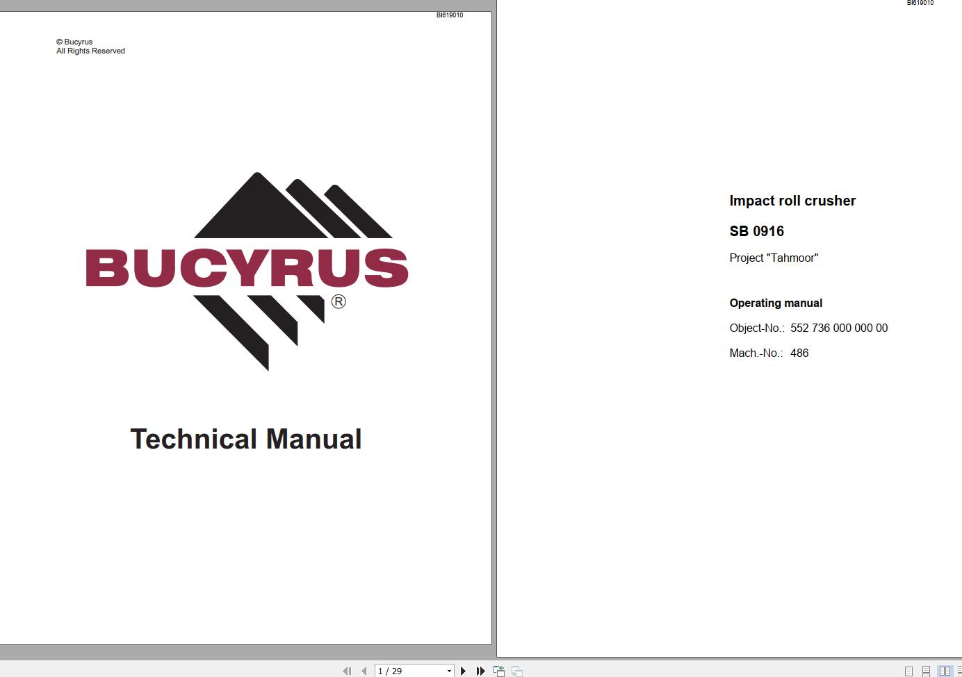 CAT Bucyrus Impact Roll Crusher SB0916 Operating Manual BI619010