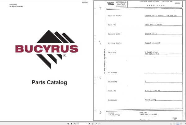CAT Bucyrus Impact Roll SB250UB Parts Catalog BI000548