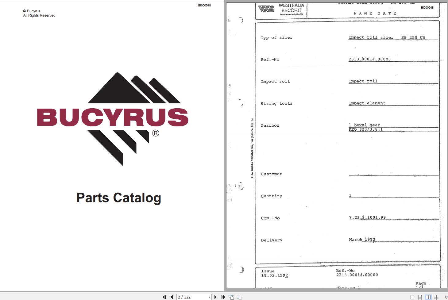 CAT Bucyrus Impact Roll SB250UB Parts Catalog BI000548