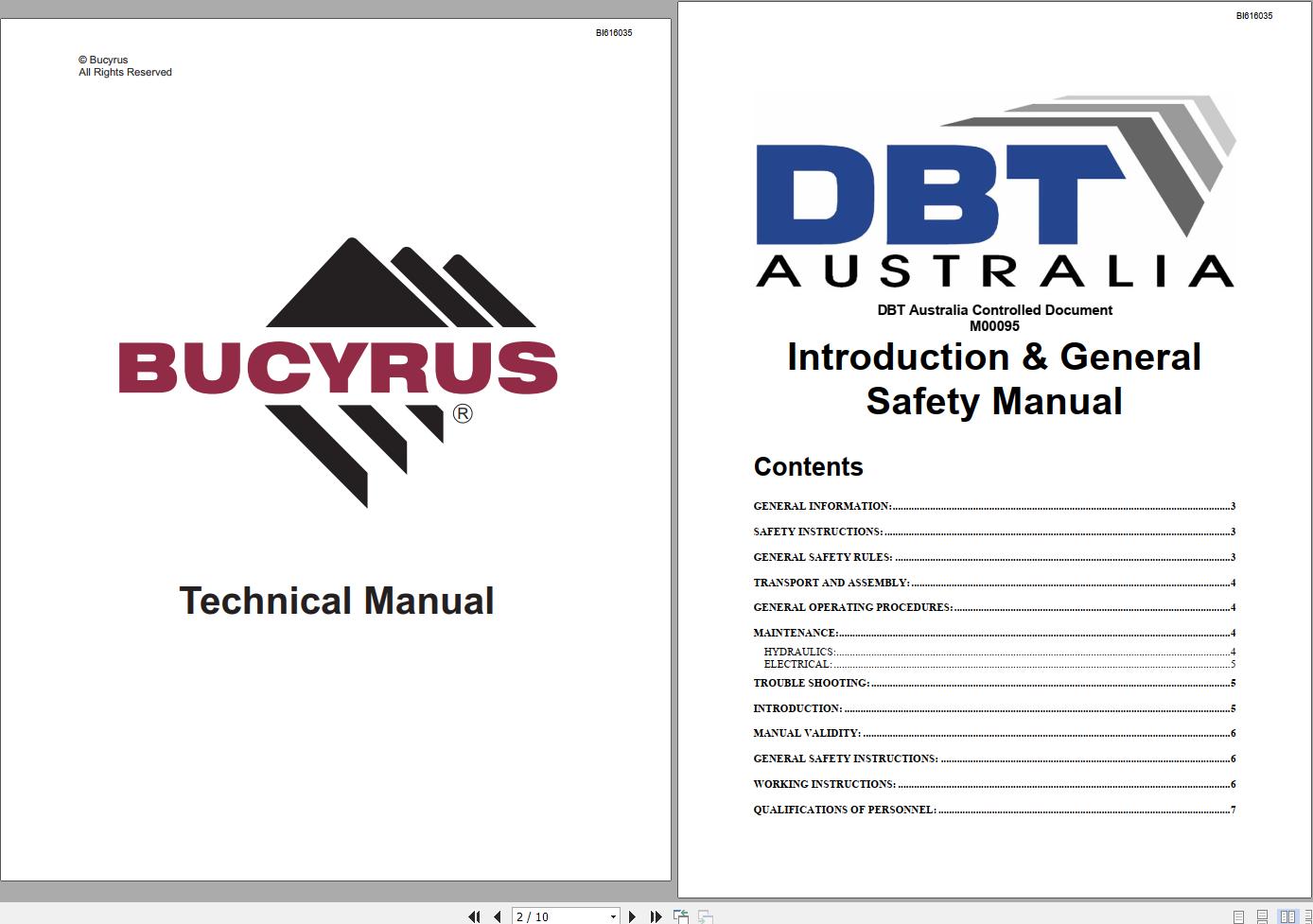 CAT Bucyrus Introduction And General Safety Technical Manual BI616035
