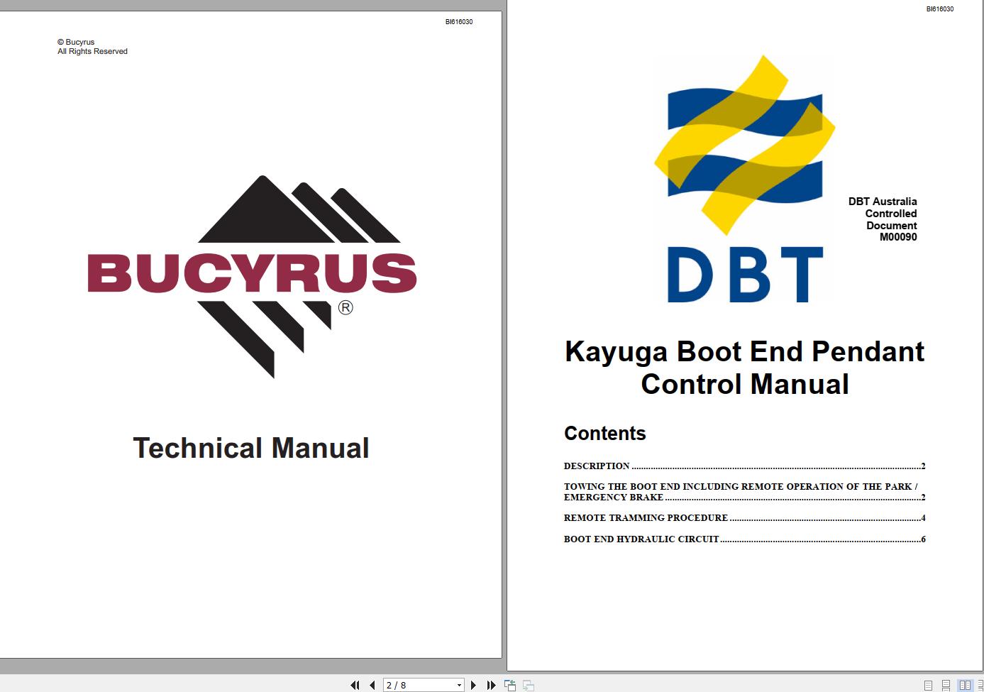 CAT Bucyrus Kayuga Boot End Pendant Control Techinal Manual BI616030