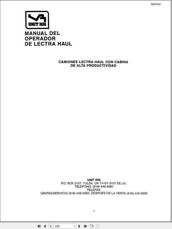 CAT Bucyrus Lectra Haul Operator Manual BI007630 ES