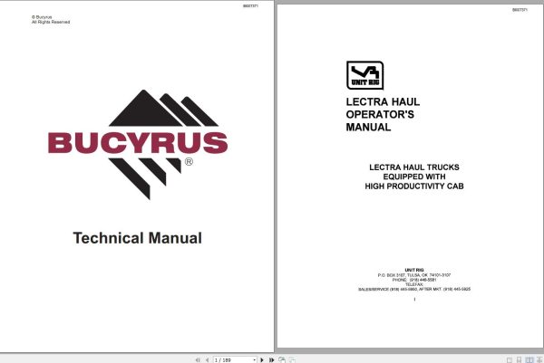 CAT Bucyrus Lectra Haul Operators Manual BI007371
