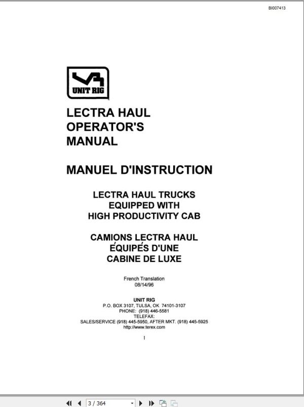CAT Bucyrus Lectra Haul Operators Manual BI007413 EN FR