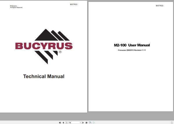 CAT Bucyrus M2 100 Firmware Z800513 Revision 1.11 User Manual BI377633