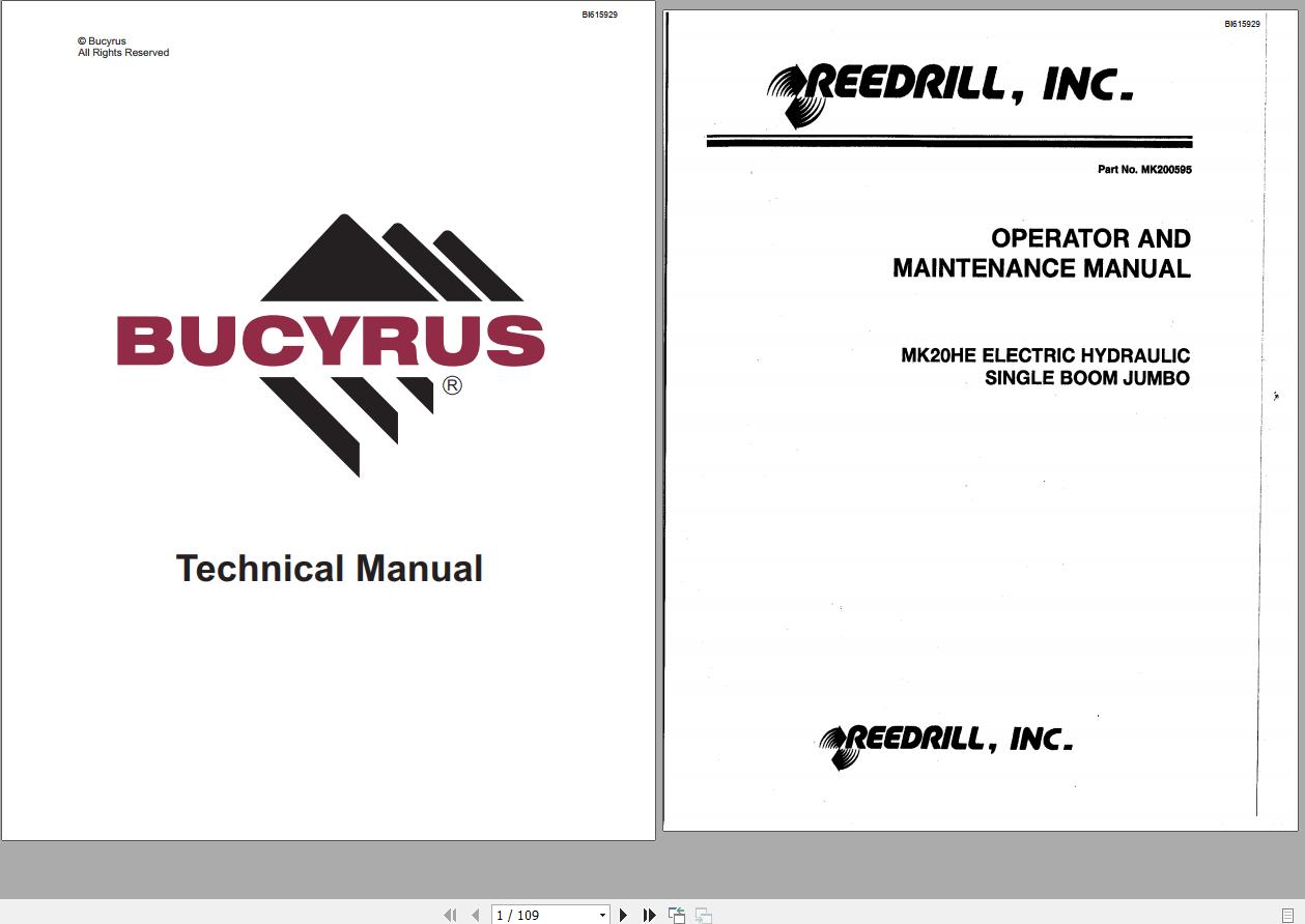 CAT Bucyrus MK20HE Electric Hydraulic Sinlge Boom Operation And Maintenance Manual BI615929