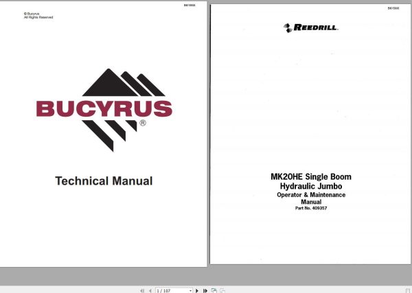 CAT Bucyrus MK20HE Single Boom Hydraulic Operation And Maintenance Manual BI615906